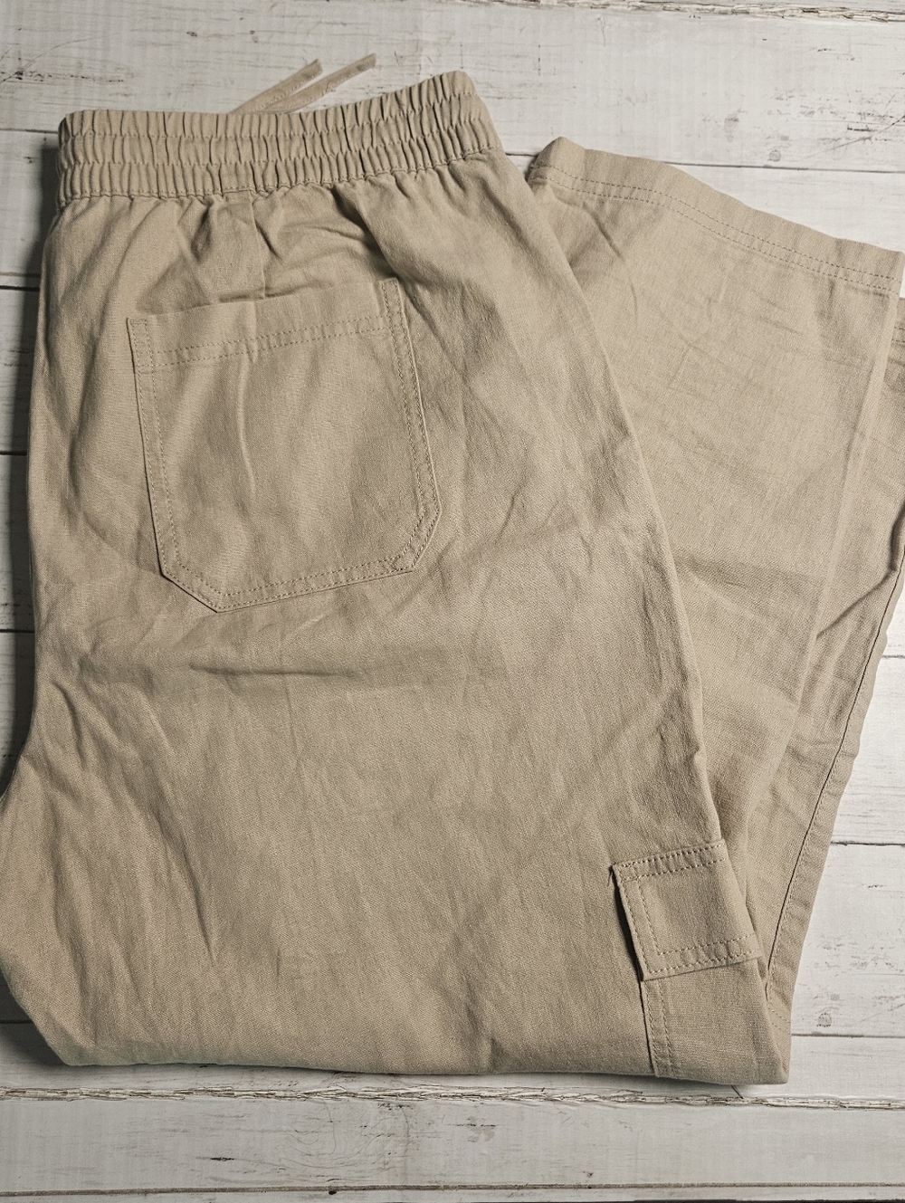 J.Crew Linen Blend Crop Cargo Pants Tan Size‎ 14 Drawstring Relaxed Summer